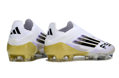 Unisex Adidas F50 Elite Laceless FG Firm Ground Low-Tops Football Boots - White/Purple/Black/Gold
