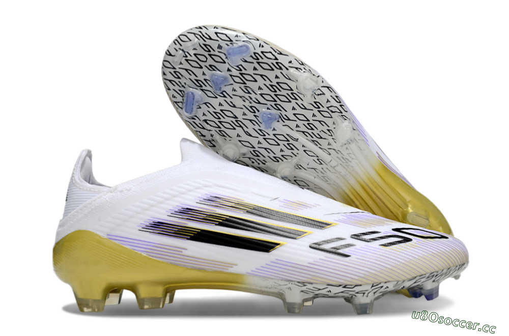Unisex Adidas F50 Elite Laceless FG Firm Ground Low-Tops Football Boots - White/Purple/Black/Gold 2