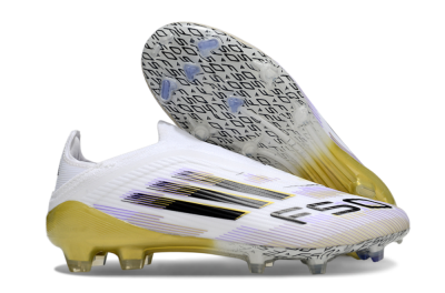 Unisex Adidas F50 Elite Laceless FG Firm Ground Low-Tops Football Boots - White/Purple/Black/Gold