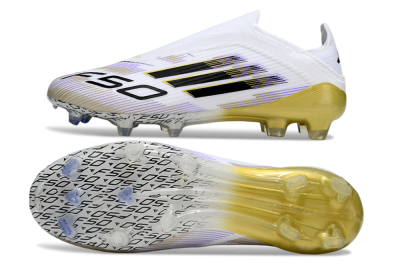 Unisex Adidas F50 Elite Laceless FG Firm Ground Low-Tops Football Boots - White/Purple/Black/Gold