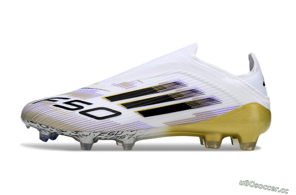Unisex Adidas F50 Elite Laceless FG Firm Ground Low-Tops Football Boots - White/Purple/Black/Gold 0