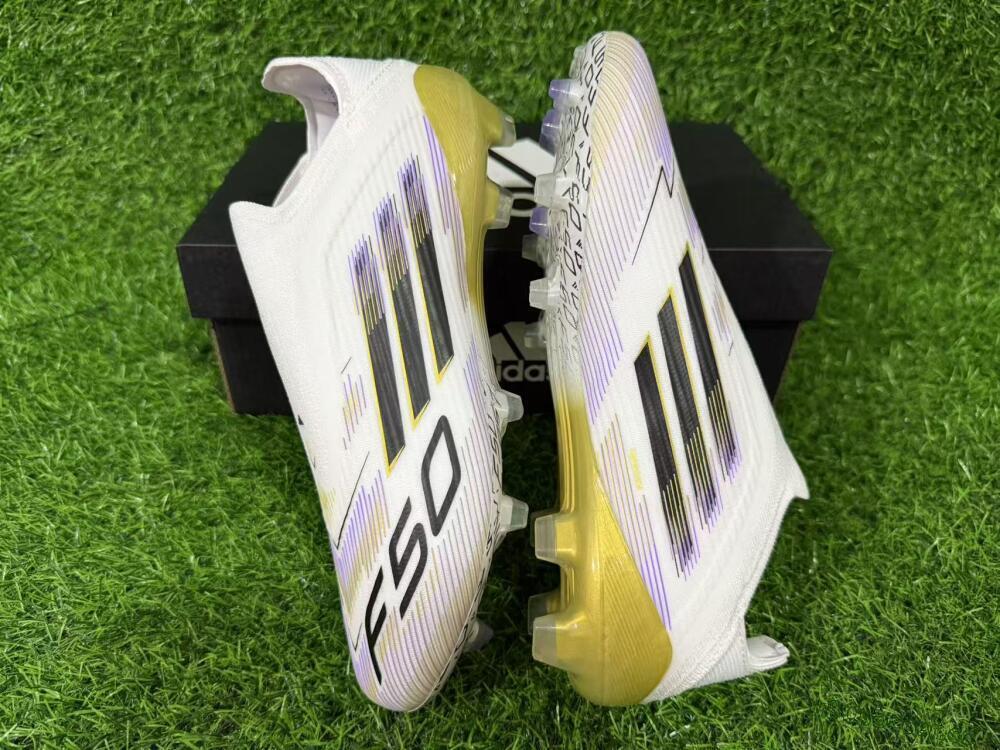 Unisex Adidas F50 Elite Laceless FG Firm Ground Low-Tops Football Boots - White/Purple/Black/Gold