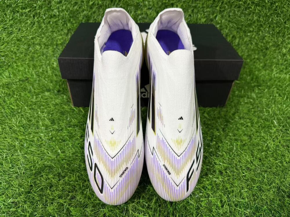 Unisex Adidas F50 Elite Laceless FG Firm Ground Low-Tops Football Boots - White/Purple/Black/Gold