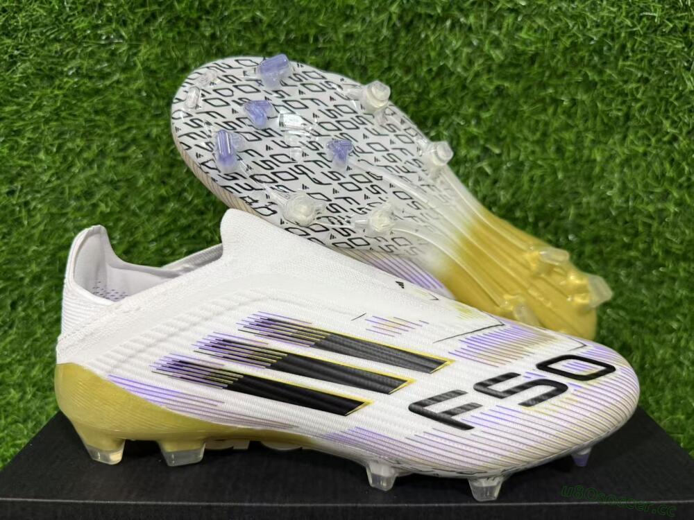 Unisex Adidas F50 Elite Laceless FG Firm Ground Low-Tops Football Boots - White/Purple/Black/Gold