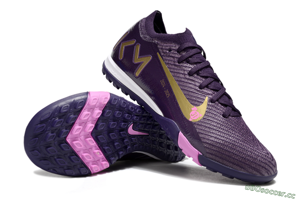 Unisex KM x Nike Air Zoom Mercurial Vapor 16 Elite TF Artificial Turf Low-Tops Football Shoes - Purple/Gold/Pink 1