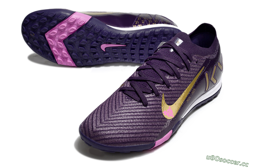 Unisex KM x Nike Air Zoom Mercurial Vapor 16 Elite TF Artificial Turf Low-Tops Football Shoes - Purple/Gold/Pink 3
