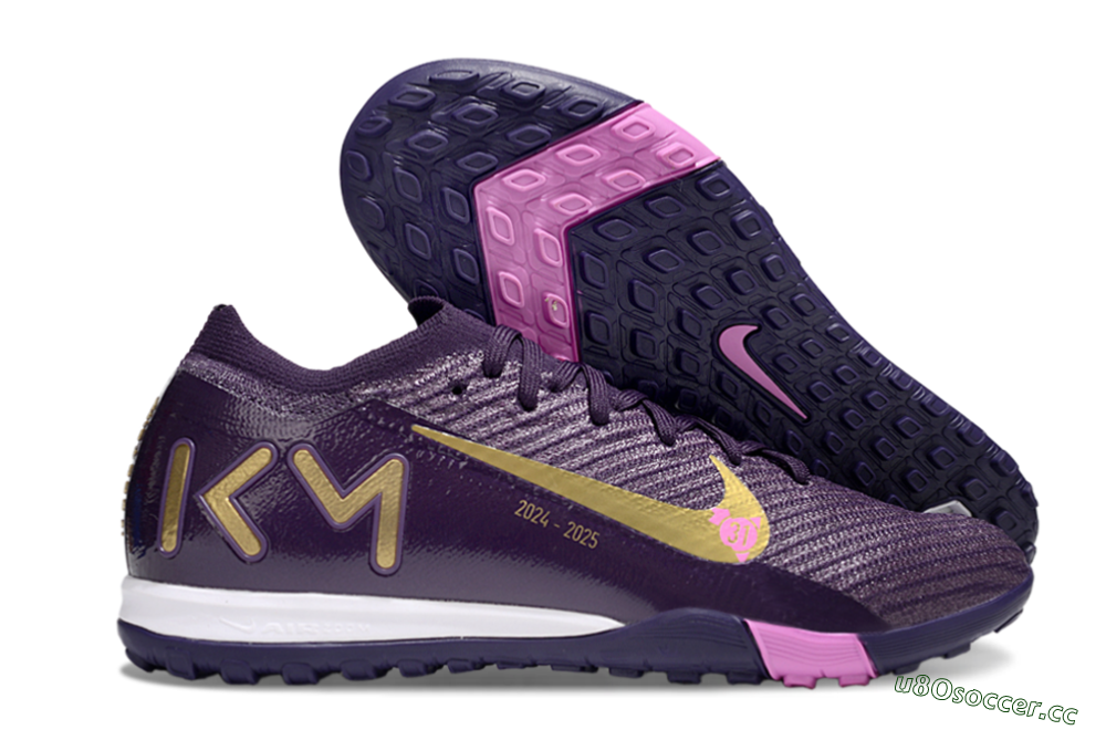 Unisex KM x Nike Air Zoom Mercurial Vapor 16 Elite TF Artificial Turf Low-Tops Football Shoes - Purple/Gold/Pink 2