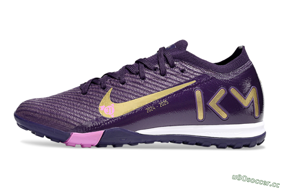 Unisex KM x Nike Air Zoom Mercurial Vapor 16 Elite TF Artificial Turf Low-Tops Football Shoes - Purple/Gold/Pink 0