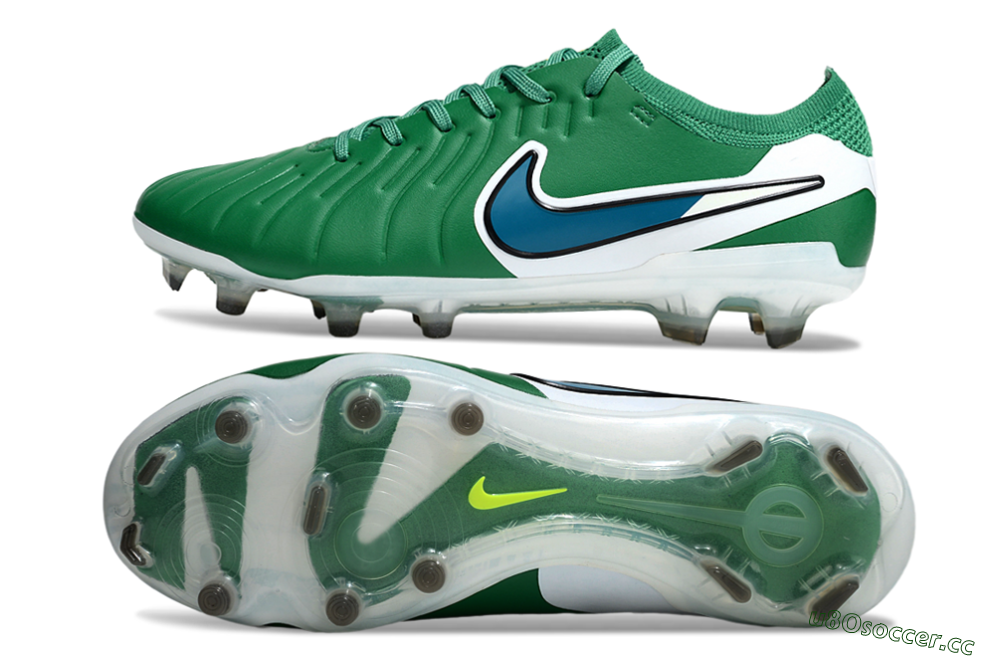 Men's Nike Tiempo Legend 10 Elite FG Firm Ground Low-Tops Football Boots - Green/Blue/White 1