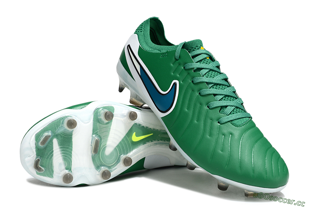 Men's Nike Tiempo Legend 10 Elite FG Firm Ground Low-Tops Football Boots - Green/Blue/White 3
