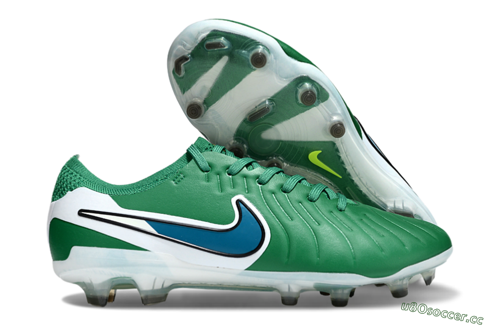 Men's Nike Tiempo Legend 10 Elite FG Firm Ground Low-Tops Football Boots - Green/Blue/White 2