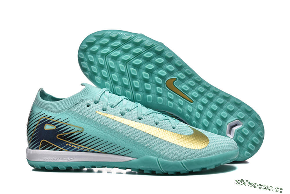 Men's Nike Air Zoom Mercurial Vapor 16 Elite TF Artificial Turf Low-Tops Football Shoes - Jade/Gold/Black 2