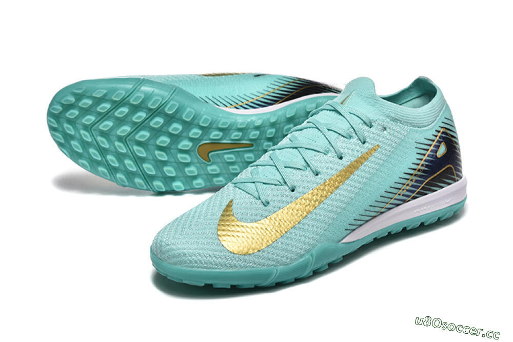 Men's Nike Air Zoom Mercurial Vapor 16 Elite TF Artificial Turf Low-Tops Football Shoes - Jade/Gold/Black 3