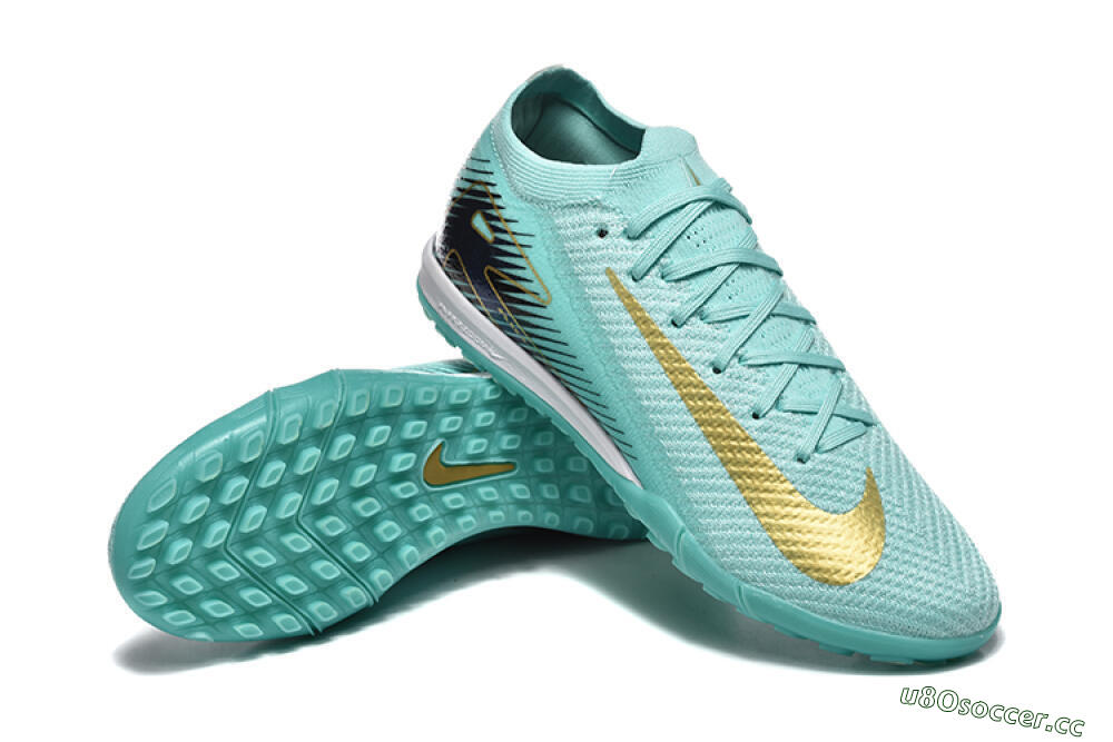 Men's Nike Air Zoom Mercurial Vapor 16 Elite TF Artificial Turf Low-Tops Football Shoes - Jade/Gold/Black 4