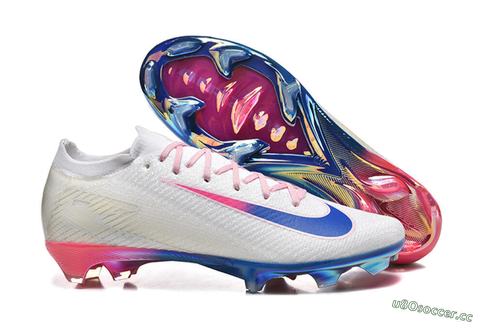 Men's Nike Air Zoom Mercurial Vapor 16 Elite FG Firm Ground Low-Tops Football Boots - White/Blue/Pink 2