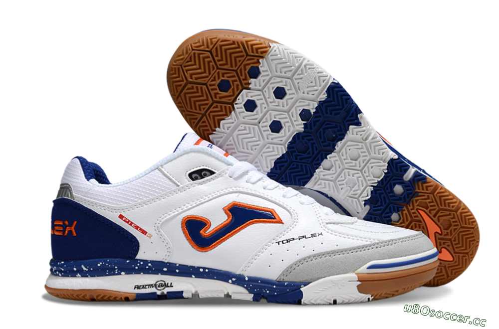 Men's Joma Top Flex IC Indoor & Futsal Low-Tops Football Shoes - White/Blue/Red 2