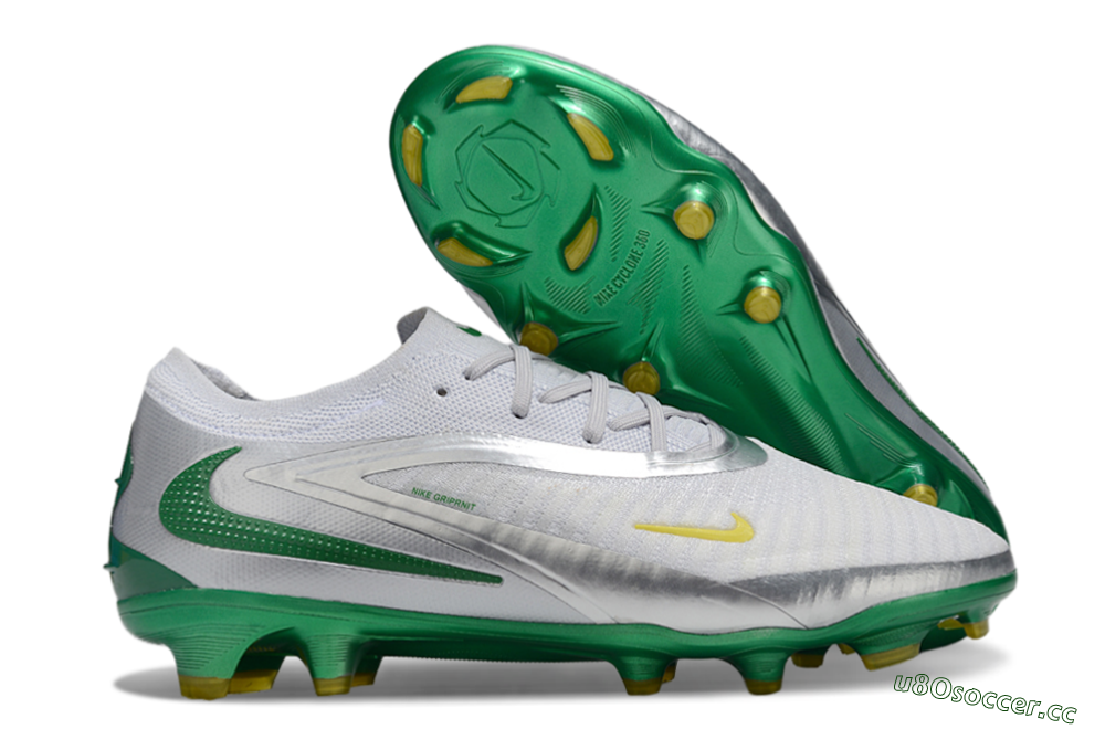Men's Nike Phantom 6 Elite Low FG Firm Ground Low-Tops Football Boots - White/Silver/Green 2