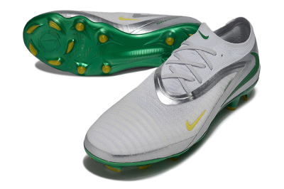 Men's Nike Phantom 6 Elite Low FG Firm Ground Low-Tops Football Boots - White/Silver/Green