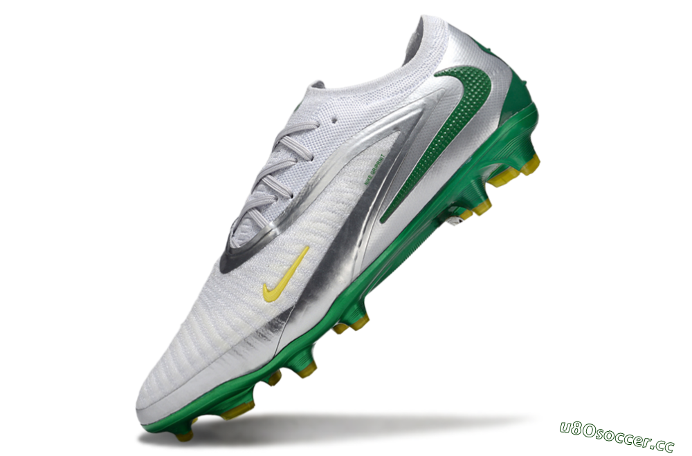 Men's Nike Phantom 6 Elite Low FG Firm Ground Low-Tops Football Boots - White/Silver/Green 5