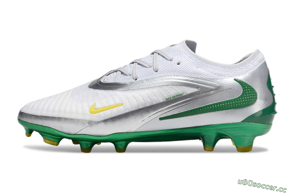 Men's Nike Phantom 6 Elite Low FG Firm Ground Low-Tops Football Boots - White/Silver/Green 0