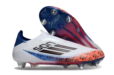 Men's Adidas F50 Elite Laceless SG Soft Ground Low-Tops Football Boots - White/Red/Blue