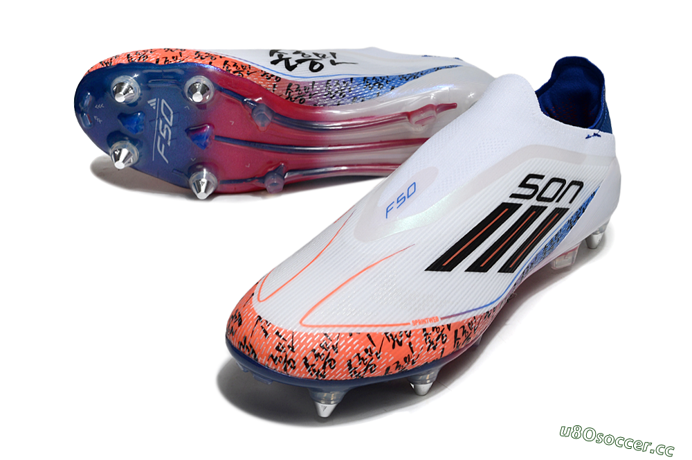 Men's Adidas F50 Elite Laceless SG Soft Ground Low-Tops Football Boots - White/Red/Blue 3