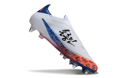 Men's Adidas F50 Elite Laceless SG Soft Ground Low-Tops Football Boots - White/Red/Blue