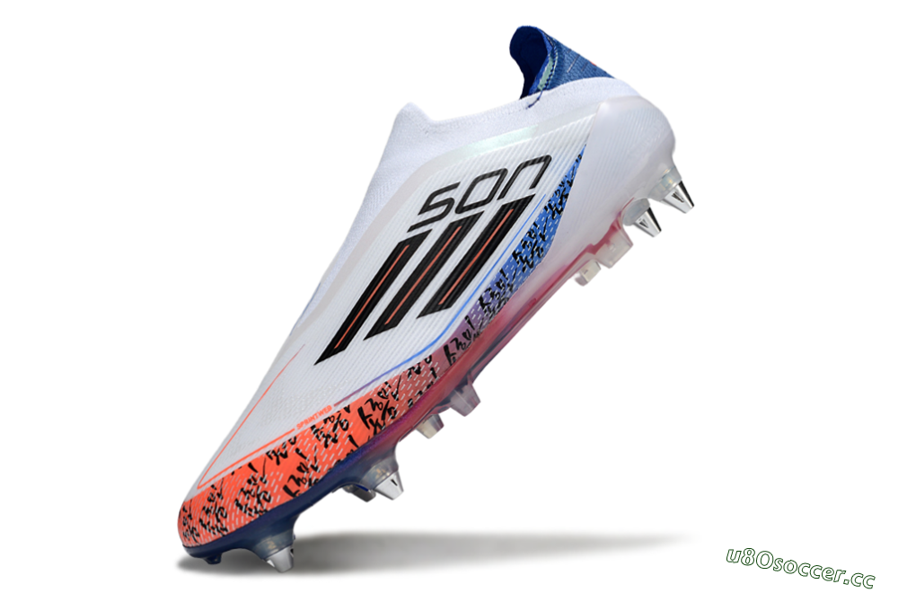 Men's Adidas F50 Elite Laceless SG Soft Ground Low-Tops Football Boots - White/Red/Blue 5
