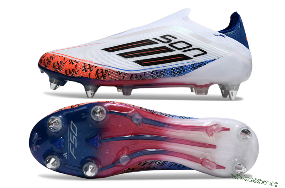 Men's Adidas F50 Elite Laceless SG Soft Ground Low-Tops Football Boots - White/Red/Blue 1