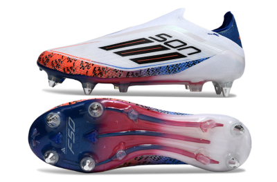 Men's Adidas F50 Elite Laceless SG Soft Ground Low-Tops Football Boots - White/Red/Blue
