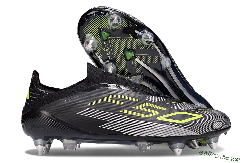 Men's Adidas F50 Elite Laceless SG Soft Ground Low-Tops Football Boots - Black/Silver/Yellow 2