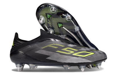 Men's Adidas F50 Elite Laceless SG Soft Ground Low-Tops Football Boots - Black/Silver/Yellow
