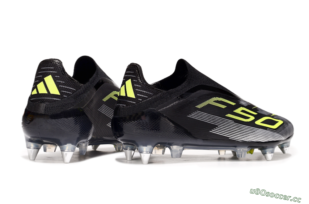 Men's Adidas F50 Elite Laceless SG Soft Ground Low-Tops Football Boots - Black/Silver/Yellow 6
