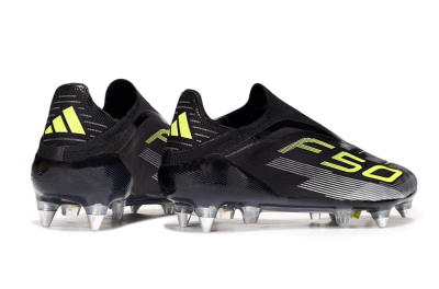 Men's Adidas F50 Elite Laceless SG Soft Ground Low-Tops Football Boots - Black/Silver/Yellow