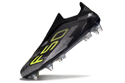 Men's Adidas F50 Elite Laceless SG Soft Ground Low-Tops Football Boots - Black/Silver/Yellow