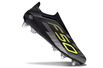 Men's Adidas F50 Elite Laceless SG Soft Ground Low-Tops Football Boots - Black/Silver/Yellow