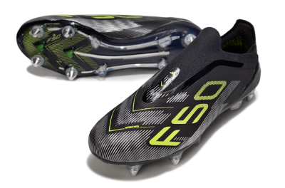 Men's Adidas F50 Elite Laceless SG Soft Ground Low-Tops Football Boots - Black/Silver/Yellow