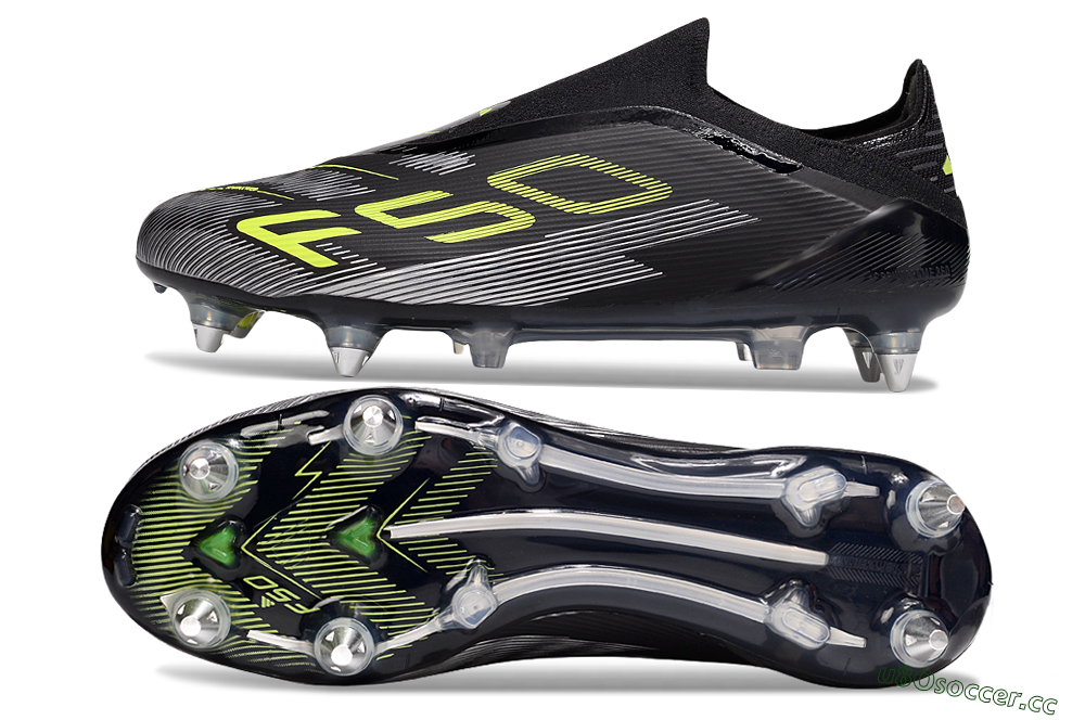 Men's Adidas F50 Elite Laceless SG Soft Ground Low-Tops Football Boots - Black/Silver/Yellow 1