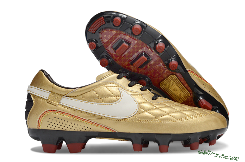 Men's Nike Tiempo Legend R10 Elite FG Firm Ground Low-Tops Football Boots - Gold/White/Red 2