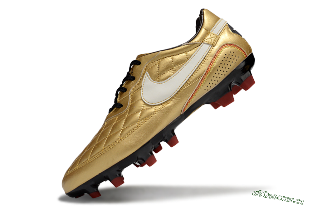 Men's Nike Tiempo Legend R10 Elite FG Firm Ground Low-Tops Football Boots - Gold/White/Red 5
