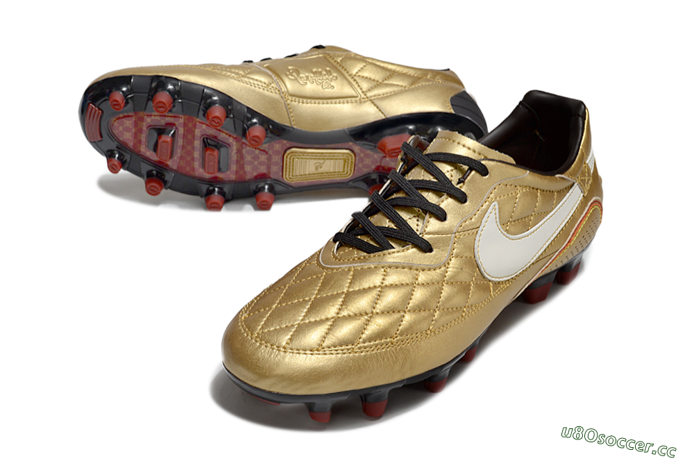 Men's Nike Tiempo Legend R10 Elite FG Firm Ground Low-Tops Football Boots - Gold/White/Red 3