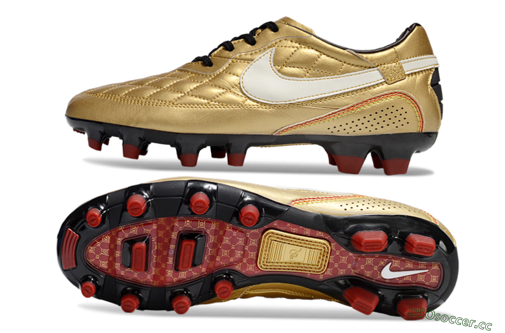 Men's Nike Tiempo Legend R10 Elite FG Firm Ground Low-Tops Football Boots - Gold/White/Red 1