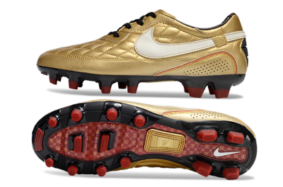 Men's Nike Tiempo Legend R10 Elite FG Firm Ground Low-Tops Football Boots - Gold/White/Red