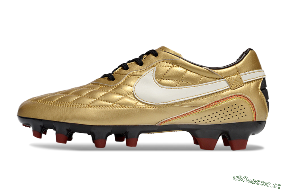 Men's Nike Tiempo Legend R10 Elite FG Firm Ground Low-Tops Football Boots - Gold/White/Red 0