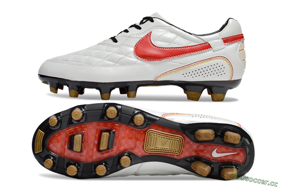 Men's Nike Tiempo Legend R10 Elite FG Firm Ground Low-Tops Football Boots - White/Red/Yellow 1