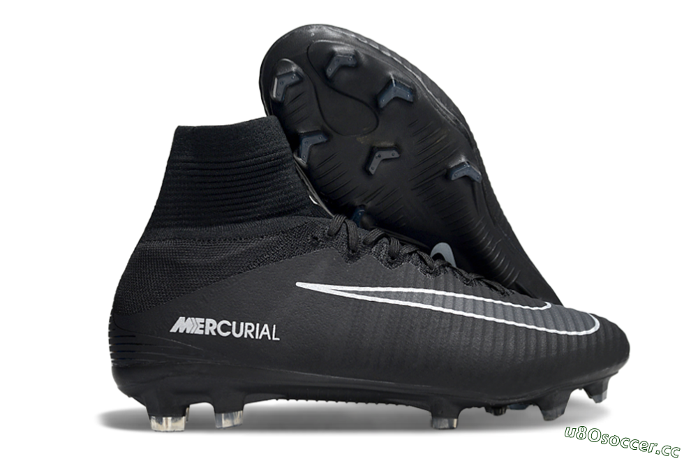 Men's Nike Zoom Mercurial Superfly 5 Elite FG Firm Ground High-Tops Football Boots - Black/White 2