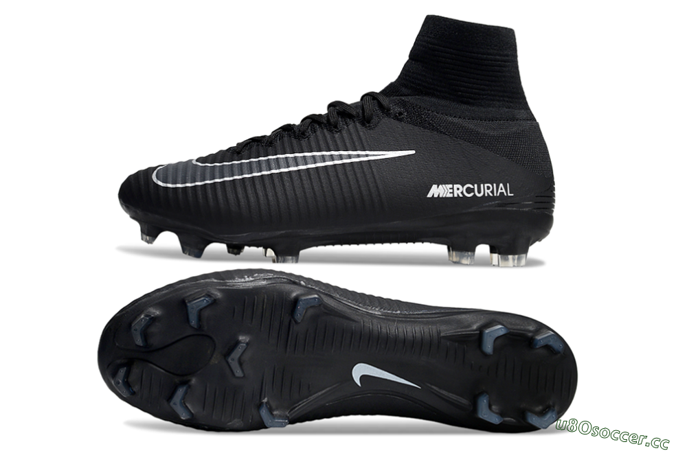 Men's Nike Zoom Mercurial Superfly 5 Elite FG Firm Ground High-Tops Football Boots - Black/White 1