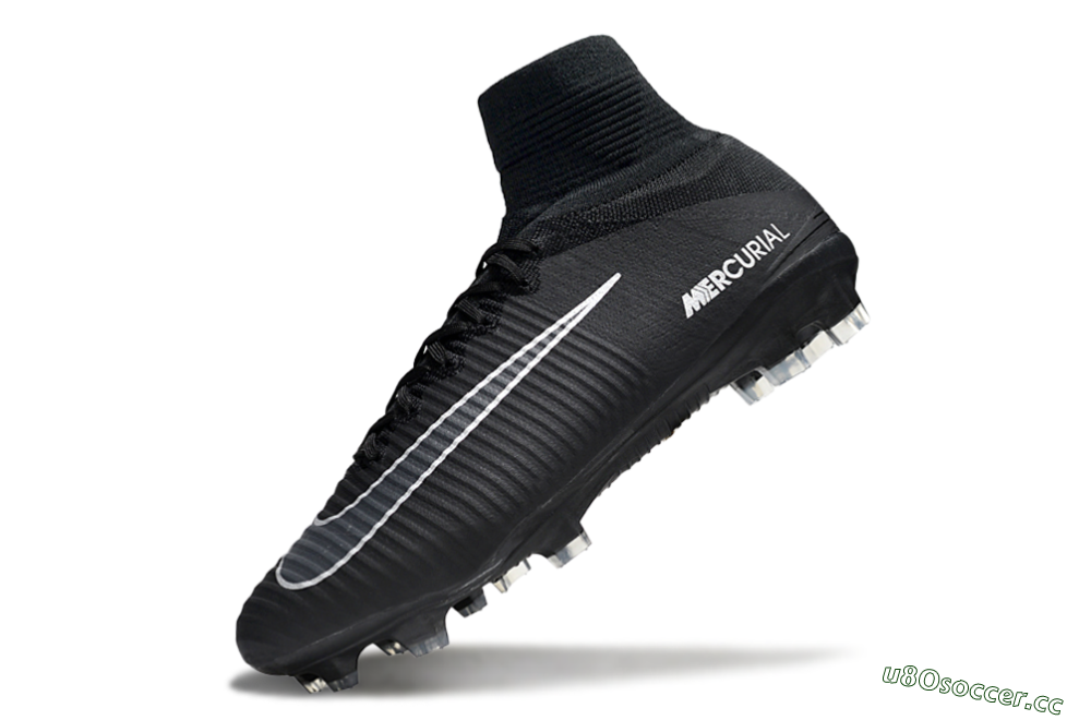 Men's Nike Zoom Mercurial Superfly 5 Elite FG Firm Ground High-Tops Football Boots - Black/White 5