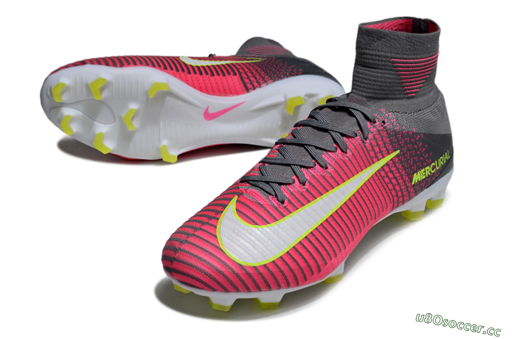 Men's Nike Zoom Mercurial Superfly 5 Elite FG Firm Ground High-Tops Football Boots - Pink/Black/Yellow 3