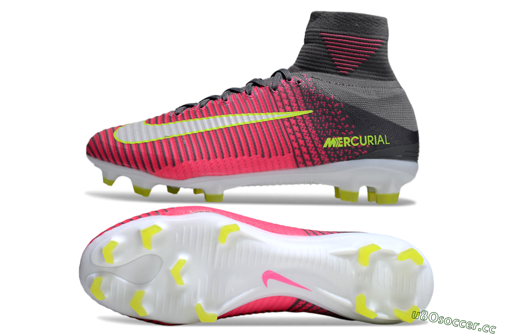 Men's Nike Zoom Mercurial Superfly 5 Elite FG Firm Ground High-Tops Football Boots - Pink/Black/Yellow 1